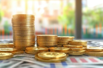 Poster - A collection of coins stacked high on a flat surface
