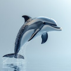 Poster - A dolphin leaps out of the ocean, creating a splash