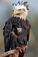 Poster - Wildlife photography of a bald eagle sitting on a tree branch