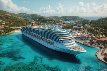 Poster - Large cruise ship sailing on calm waters, potential for travel and vacation images