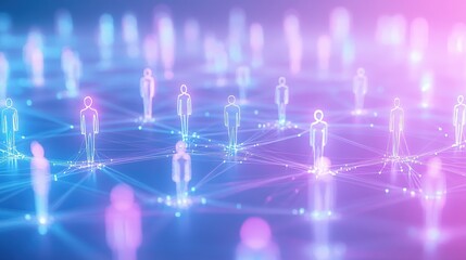 Poster - Interconnectedness:  A digital illustration depicting a network of glowing figures connected by light lines, symbolizing the concept of a global community and the power of human connection.  