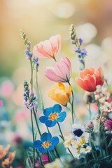 Poster - A detailed view of a colorful arrangement of flowers, suitable for use in advertisements or personal projects