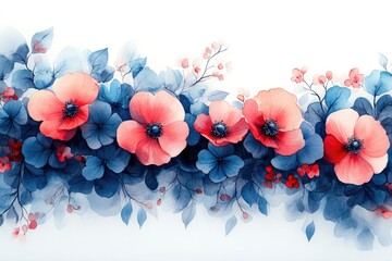 Poster - Watercolor painting of vibrant red and blue flowers