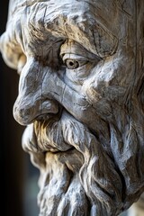 Aufkleber - A detailed view of a statue depicting a bearded man, ideal for use in historical or cultural contexts