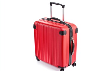 Poster - A single red suitcase sits on a white background, ideal for travel or packing illustrations
