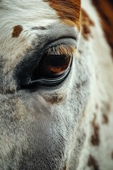 Poster - A close-up shot of a horse's eye, featuring a brown and white color scheme