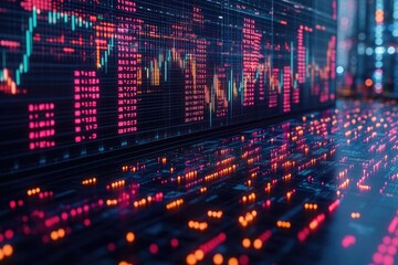 Poster - A close-up view of a computer screen filled with bright lights, suitable for use in tech-related contexts or as a visual representation of data