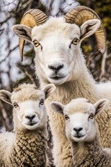 Poster - Group of sheep standing together, often used as background or illustration for agriculture, farm, or nature themes