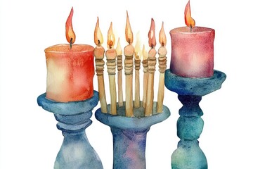 Poster - A set of candles gathered together on a table or shelf, ideal for use in interior design and decoration projects