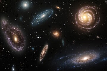 Poster - A collection of distant galaxies visible in the dark night sky, ideal for use in astronomy or science-related projects