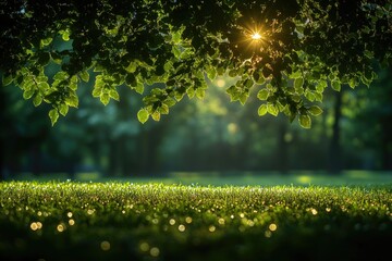 Poster - A sunny day with warm light shining through tree foliage