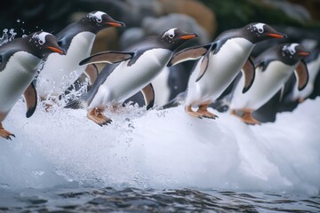 Aufkleber - Group of penguins swimming together in the ocean