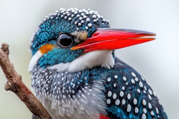 Poster - A blue and white bird perched on the top of a tree branch