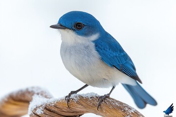 Poster - A blue and white bird perches on the top of a tree branch, looking out into the distance