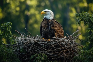Poster - A bald eagle perched on its nest, a symbol of American strength and freedom