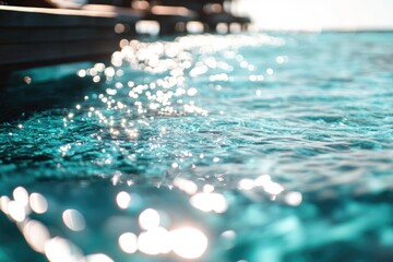 Poster - A calm body of water with a dock in the background, perfect for serene scenes or summer vibes