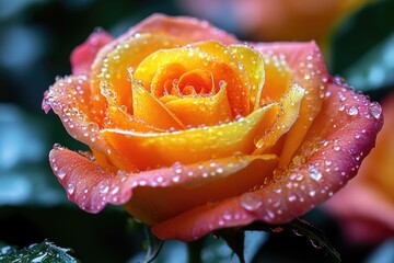 Canvas Print - A detailed view of a rose with water droplets on its petals, great for use in beauty or nature-related contexts