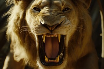 Aufkleber - A close-up shot of a lion's open mouth, perfect for wildlife or nature-themed projects