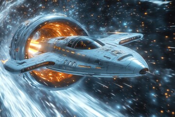 Aufkleber - A spaceship soaring through a star-filled galaxy