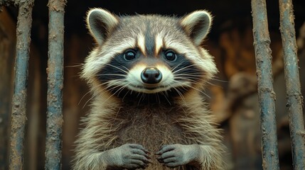 Poster - A close-up view of a raccoon trapped inside a cage