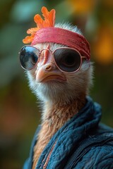 Aufkleber - Close-up shot of a bird wearing trendy sunglasses, great for editorial or advertising use