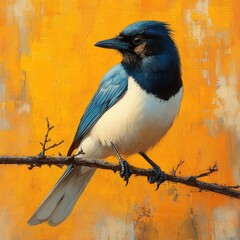 Poster - A blue and white bird sits peacefully on a branch, showcasing its vibrant plumage
