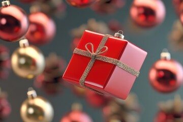 Poster - A beautifully decorated gift box wrapped in red and tied with a gold ribbon, perfect for holiday or celebration