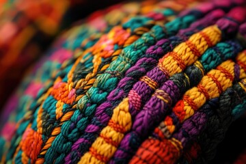 Poster - A close-up shot of a vibrant, multicolored knitted blanket