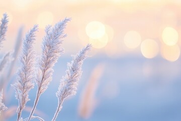 Poster - Frozen plant leaves and stems covered in frost, great for winter or cold weather themes