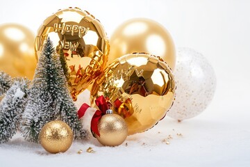Poster - A collection of golden Christmas ornaments on a white surface
