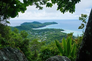 Wall Mural - panoramic view of the ocean from the top of a hill, suitable for use in travel or nature-themed proj
