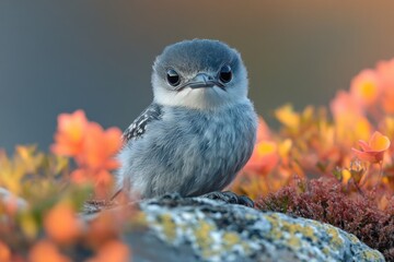 Wall Mural - Small bird perched on top of a rocky outcrop