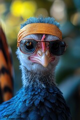 Wall Mural - Close-up shot of a bird wearing sunglasses and looking cool