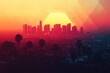 Los Angeles Skyline Sunset Cityscape Palm Trees