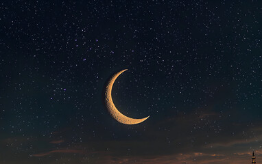 Wall Mural - a beautiful night sky with stars and a crescent moon, symbolizing the beginning of ramadan in islami
