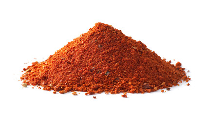 Wall Mural - side view on one single ground smoked paprika powder pile heap isolated on white background