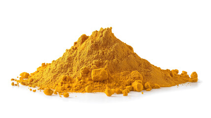 Wall Mural - side view on one single ground turmeric or curcuma powder pile heap isolated on white background