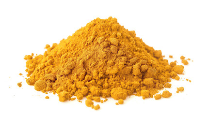 Wall Mural - side view on one single ground turmeric or curcuma powder pile heap isolated on white background