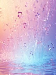Aufkleber - Colorful 3D music notes falling through water creating a serene and artistic atmosphere. Generative AI