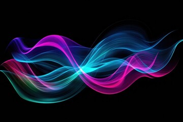 Leinwandbilder - Glowing abstract neon lines create dynamic waves of color in a dark background for modern digital backgrounds. Generative AI