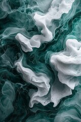 Poster - Swirling Turquoise and White Abstract Shapes Resembling Ocean Waves in a Tranquil Setting