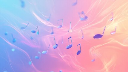 Aufkleber - Colorful 3D music notes floating in a vibrant background of soft pastel colors at an artistic digital space. Generative AI