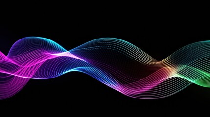 Aufkleber - Vibrant abstract neon lines glowing in colorful waves against a dark background. Generative AI