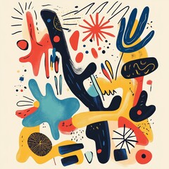 Poster - Colorful Abstract Artwork Featuring Dynamic Shapes and Vibrant Patterns in a Playful Composition