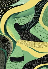 Aufkleber - Abstract Green and Yellow Design With Flowing Patterns and Dotted Textures Creating a Dynamic Visual Experience in Modern Art