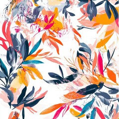 Poster - Vibrant Floral Design Featuring Colorful Leaves and Petals in a Lively Arrangement Suitable for Various Creative Projects