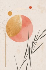 Poster - Abstract Composition Featuring Geometric Shapes and Organic Elements in a Minimalist Design With a Warm Color Palette and Natural Textures