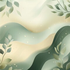Aufkleber - Green and Beige Abstract Art With Flowing Shapes and Botanical Elements Creating a Serene and Calming Atmosphere