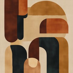 Poster - Abstract Art Piece Featuring Bold Shapes in Earthy Tones, Creating a Visually Striking Composition With Smooth Curves and Geometric Forms