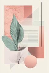 Poster - Modern Abstract Artwork Featuring Geometric Shapes and Botanical Elements in Soft Pastel Colors Creating a Calm and Serene Atmosphere